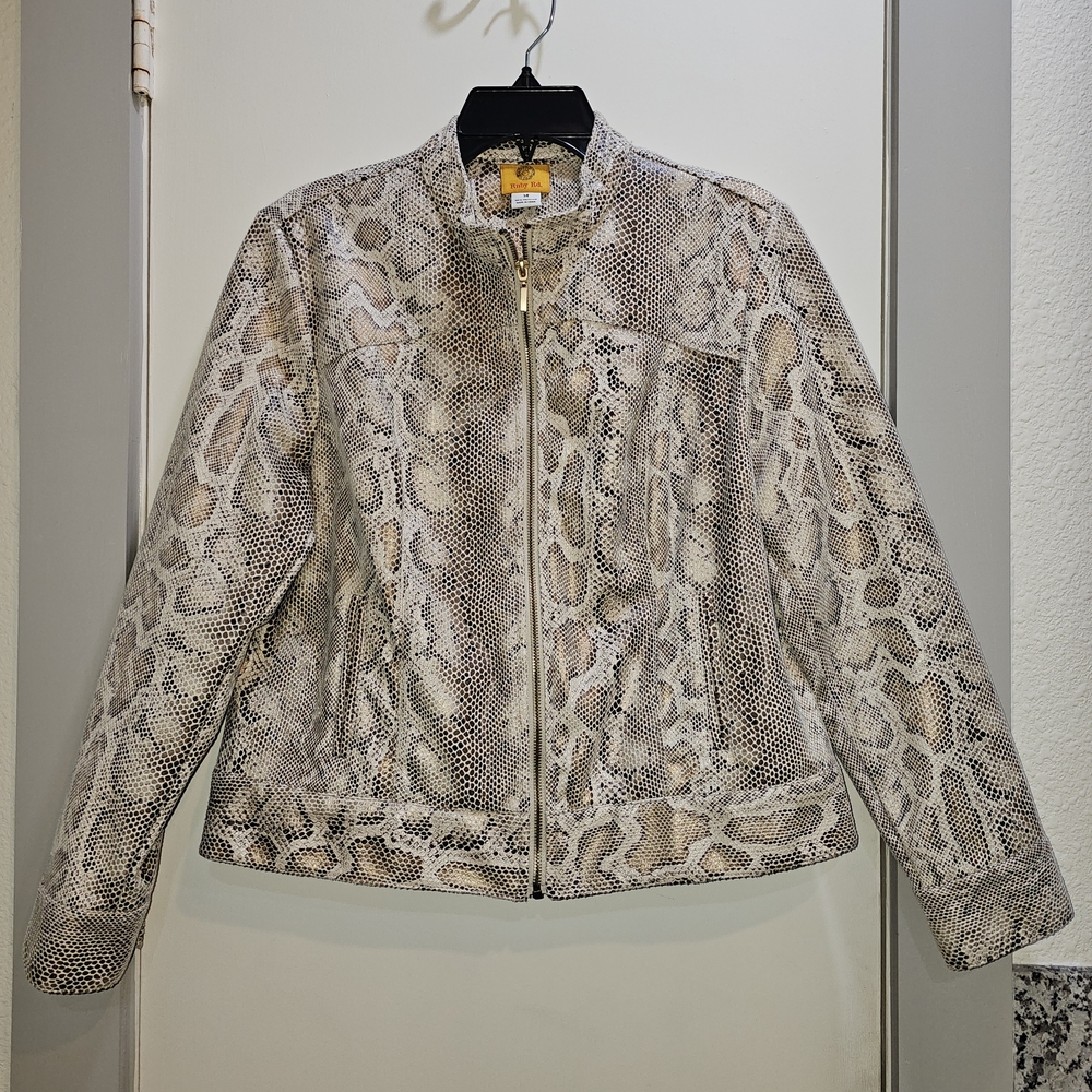 Ruby Rd. Snake Print Blazer - Gray Gold Tan and Cream